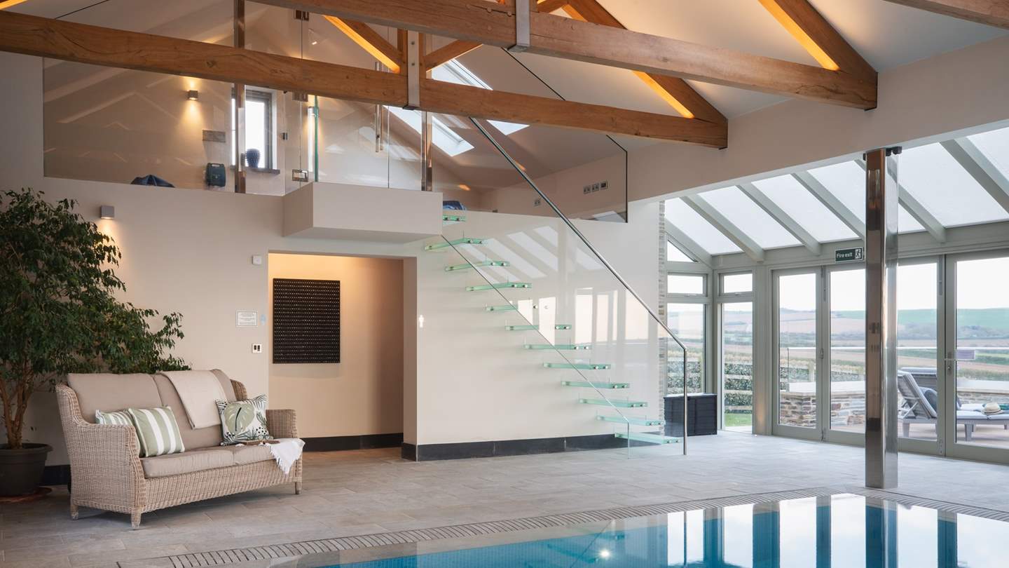 Trevear Shippen is an exquisitely finished luxury home with use of a heated indoor infinity swimming pool, gym and steam room