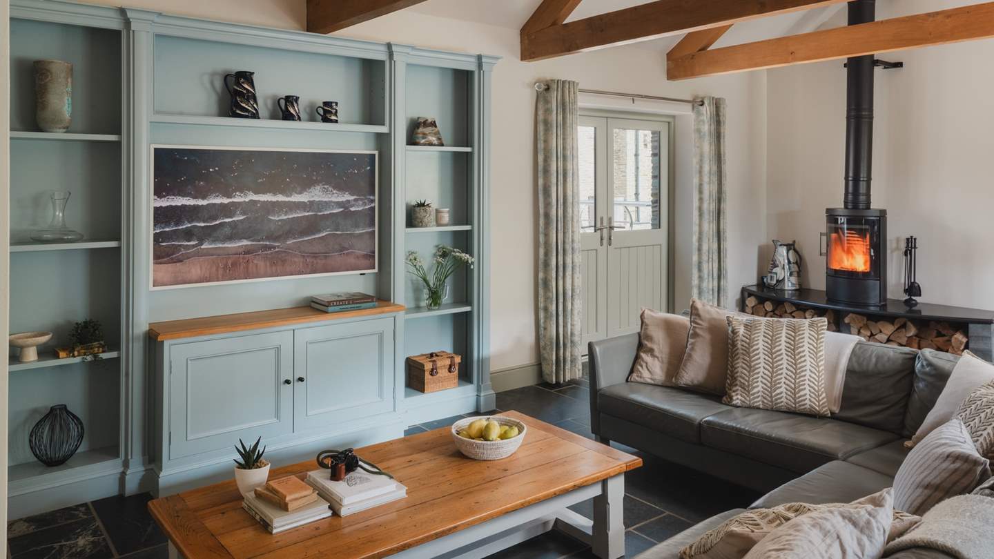 With a soft-leather corner sofa, the living space at Trevear Shippen welcomes moments of relaxation after a day of adventure 