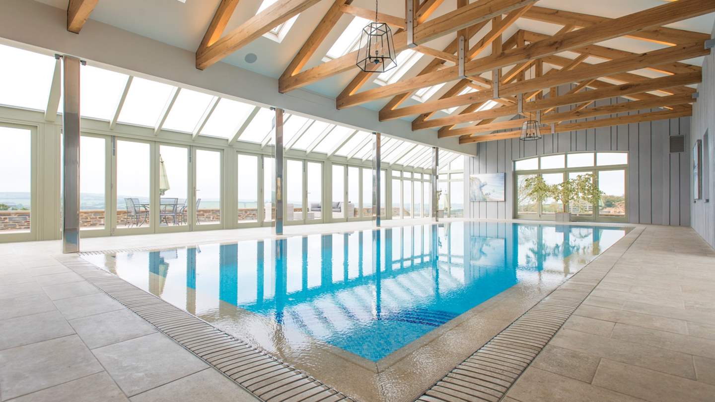 Trevear Linhay has shared use of a stunning heated indoor swimming pool and fantastic decking area overlooking the lush countryside