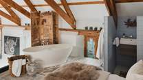 Uncover bubble-topped self-care moments in this soothing space... 