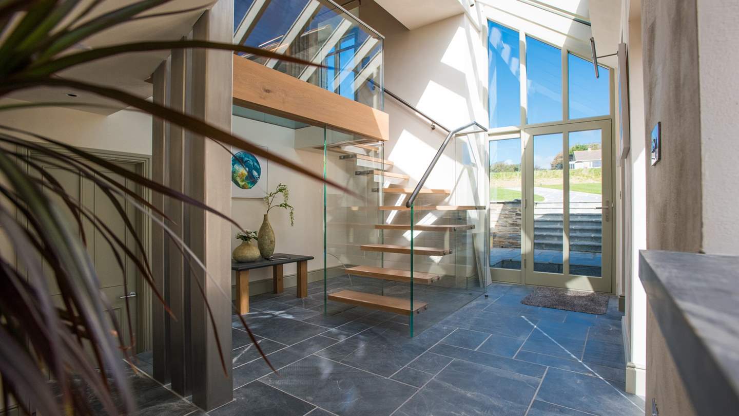 The double height entrance hall at Trevear Mill House makes this such a bright, open space