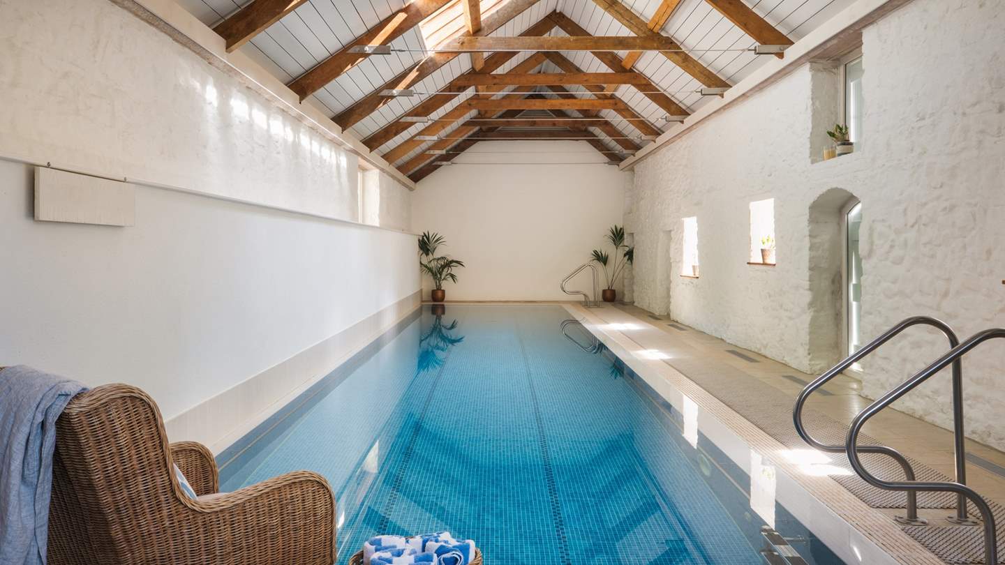The fabulously heated indoor swimming pool is the epitome of luxury living 
