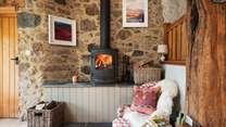 The wood burning stove makes this the cosiest of kitchens 