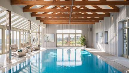 Trevear Lodge has shared use of a stunning heated indoor swimming pool and fantastic decking area overlooking the lush countryside