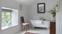 The bathtub for two is super-romantic and very inviting.