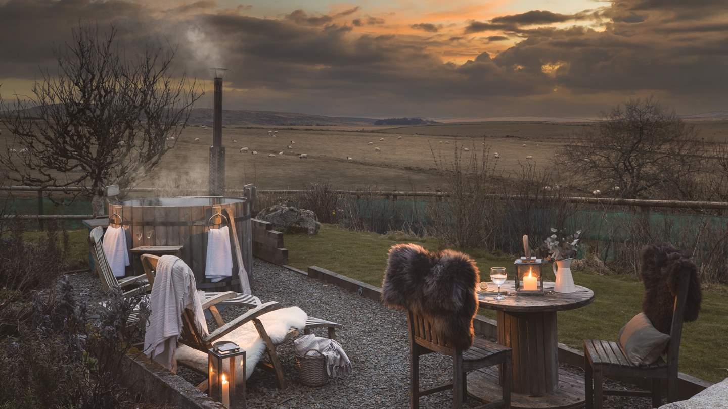 Nothing is more blissful than watching twilight descend whist in the warmth of the wood-fired hot tub - bliss!