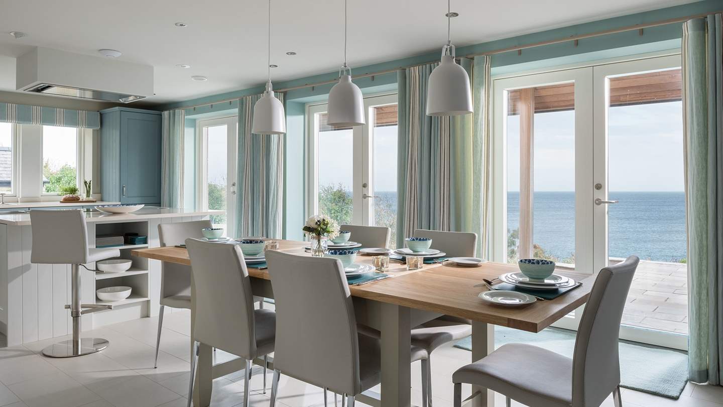 Pendant lights above allow guests to create an intimate, after-dark atmosphere in which food and wine will be celebrated and conversation thrive