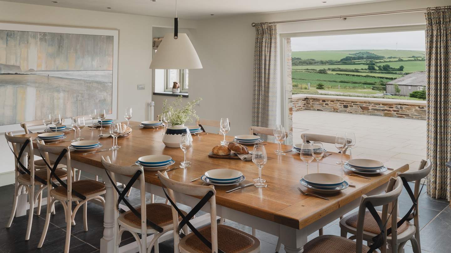 The bespoke, hand-crafted dining table is made locally from oak and is the perfect setting for moments of togetherness 