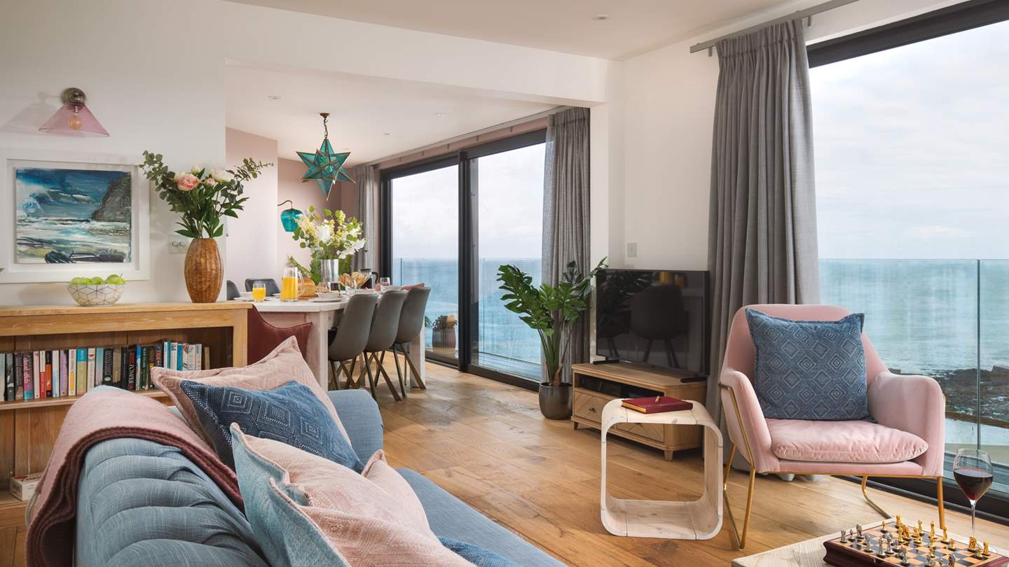 The open plan living and dining area offers a fabulous space for spending time together