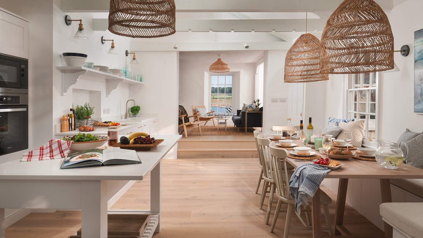 The large dining table offers the perfect setting for mealtimes - large or small!