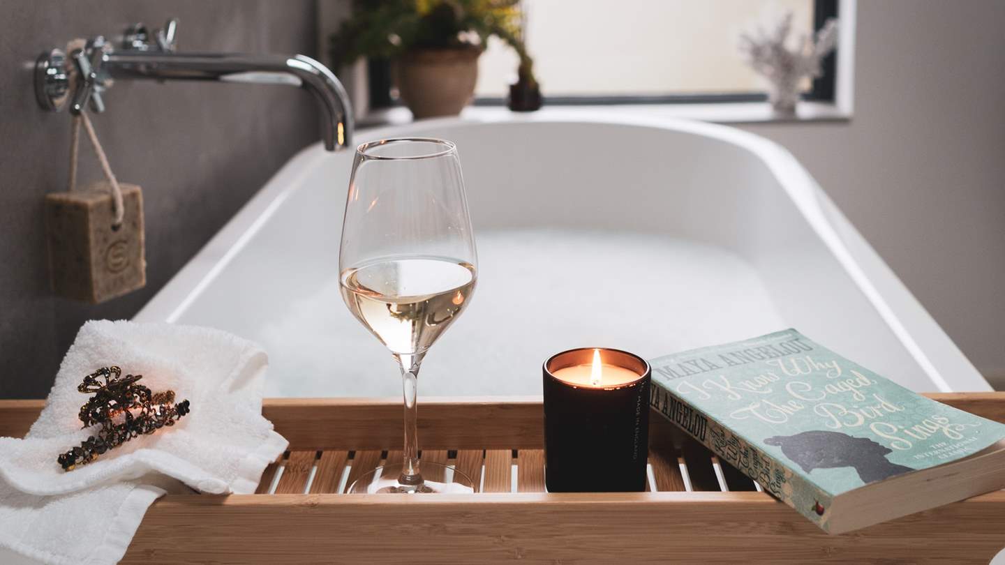 Nothing beats a long soak with a book and a glass of something special...