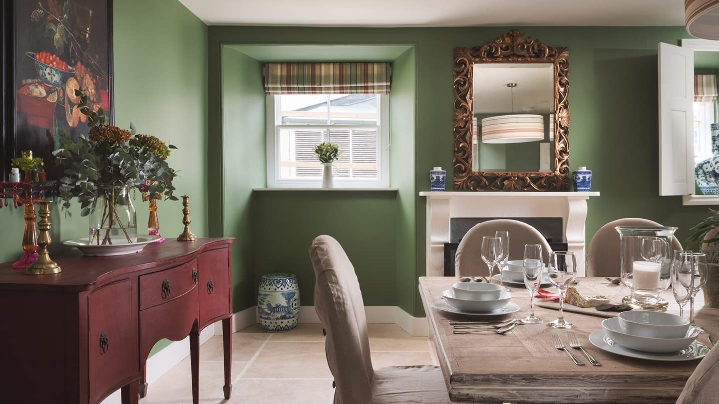 The stunning dining room is perfect for dinner parties