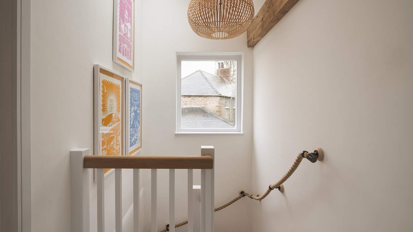 The cute cottage stairs to the bedrooms