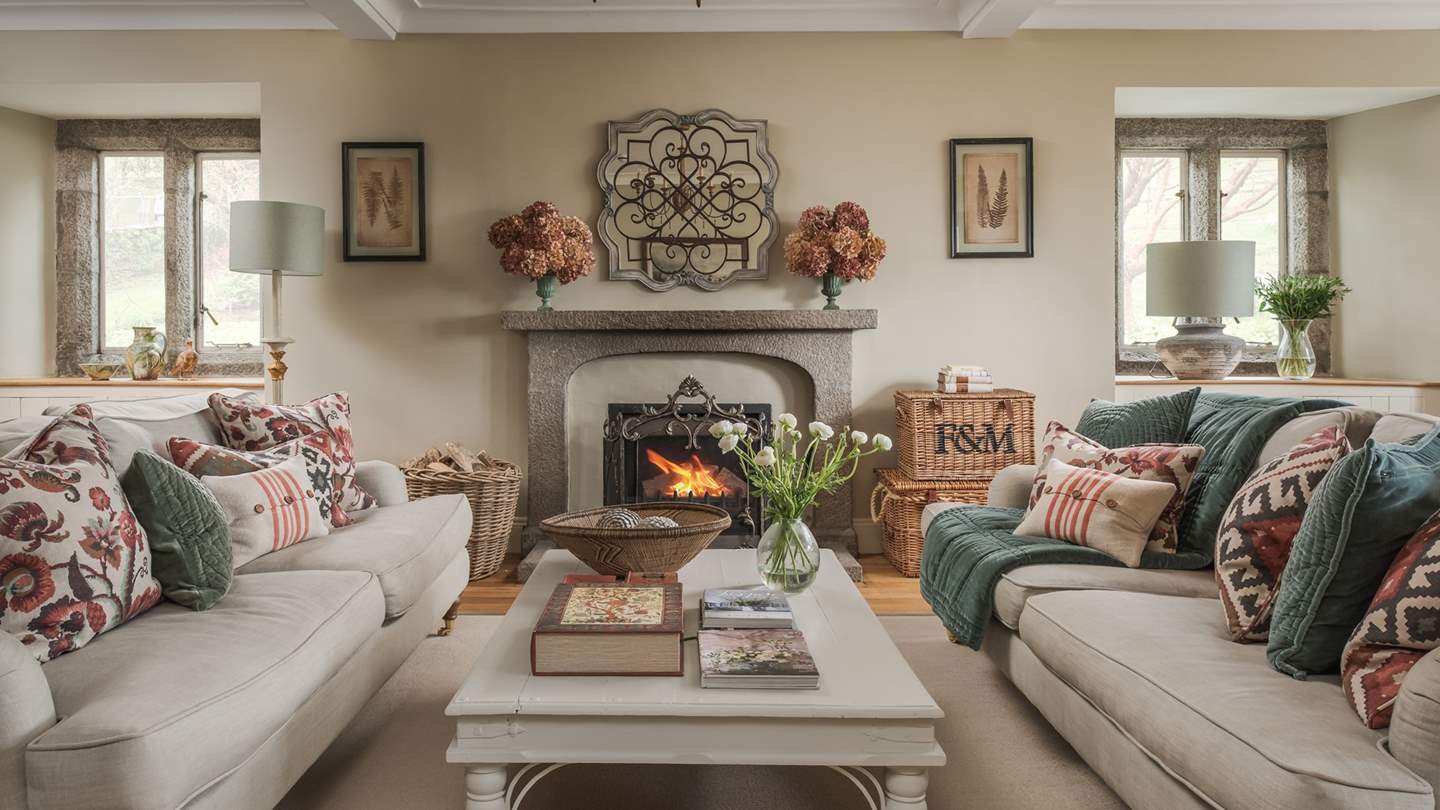 The light filled sitting room offers beautiful garden views, whilst double doors lead out on to the terrace