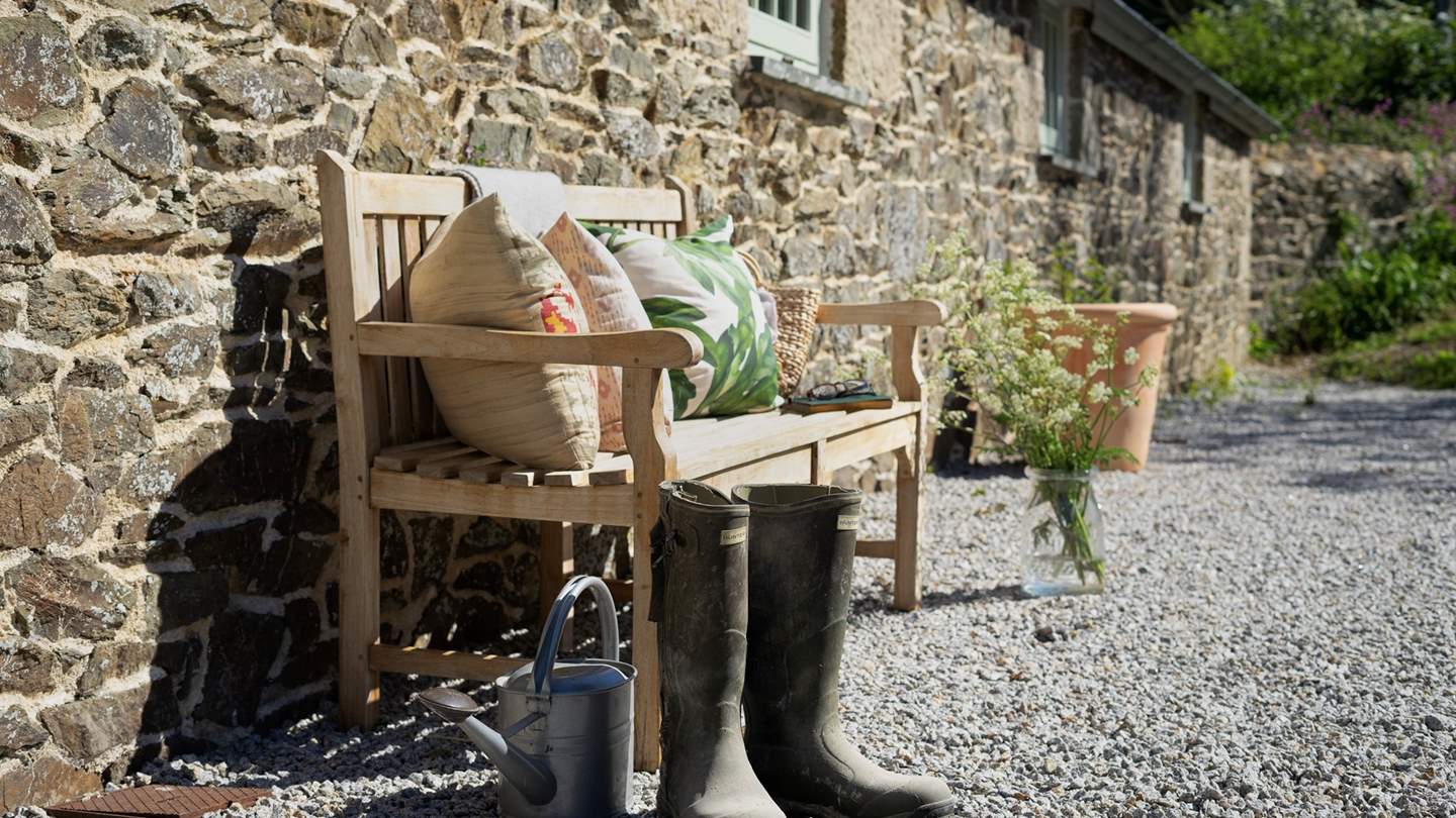 This sun-soaked bench is the perfect setting for a morning coffee