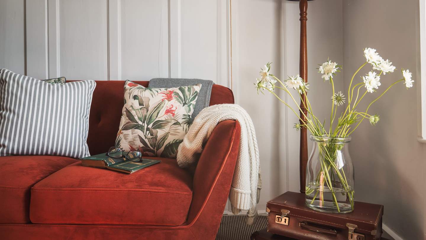 Lounge away on the voluptuous velvet sofa