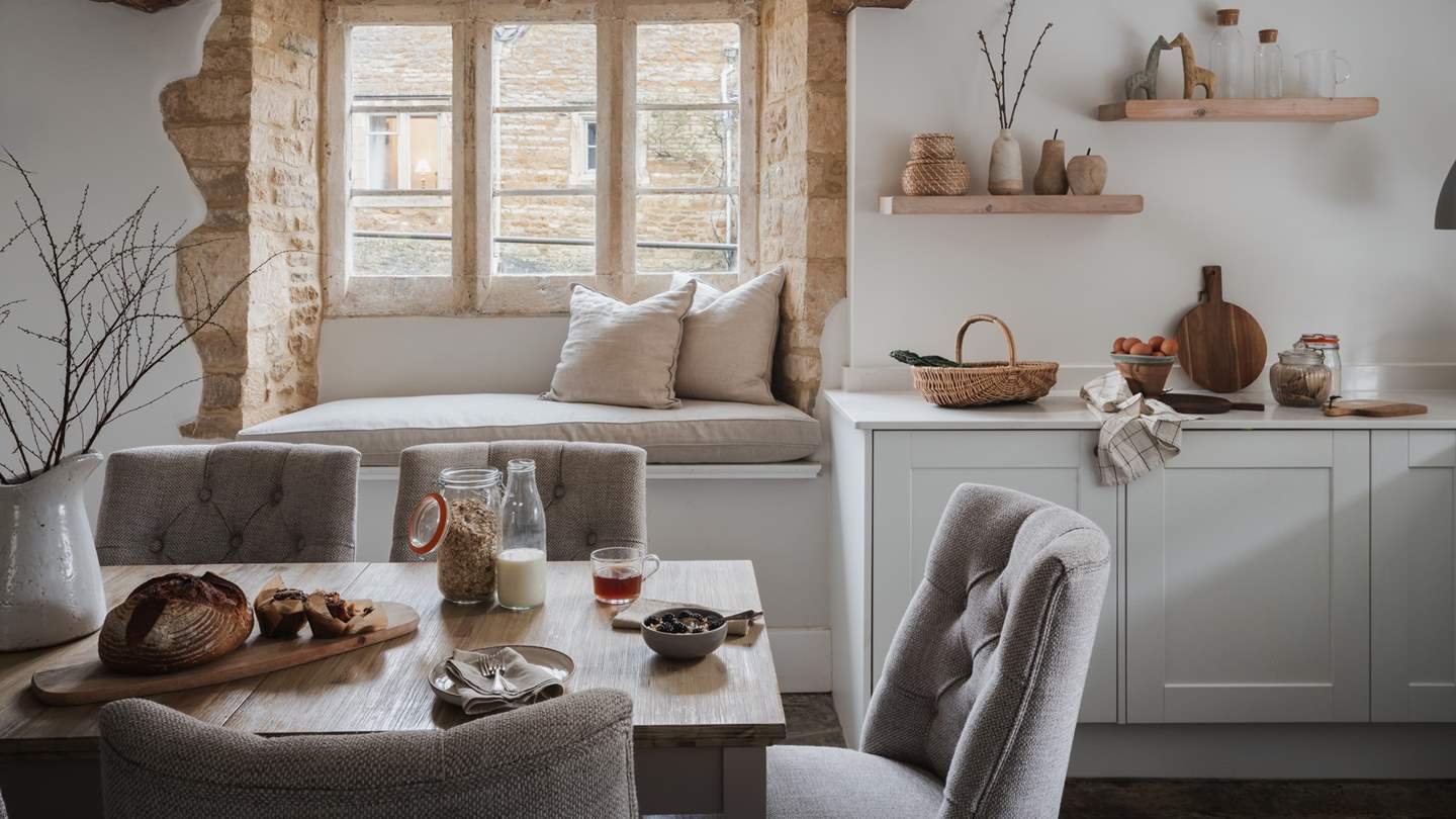 The pretty dining table easily seats six and it's the ideal spot for celebrations and family get-togethers alike