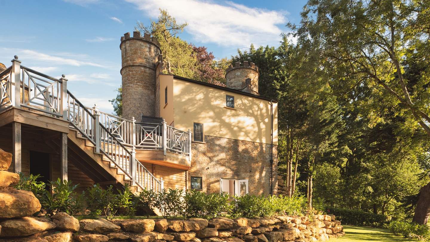There's a generous terraced garden, with dramatic 30-feet high stone walls at one side