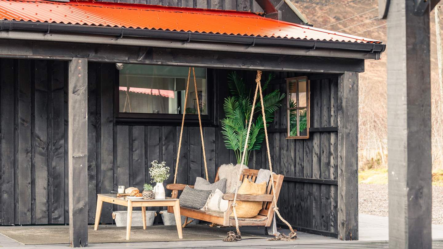 Enjoy the swing bench, a perfect spot for wrapping up in blankets and star gazing whilst listening to the bubbling stream nearby