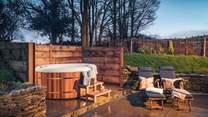 The bubbling hot tub – the most wonderful spot whatever time of day, but it’s particularly special when the sun has set