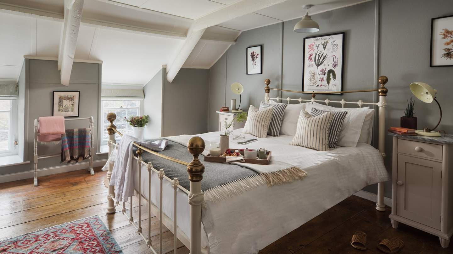 Set on the second floor, the romantic bedroom is set amongst the eaves with the sound of the waves helping you to drift off