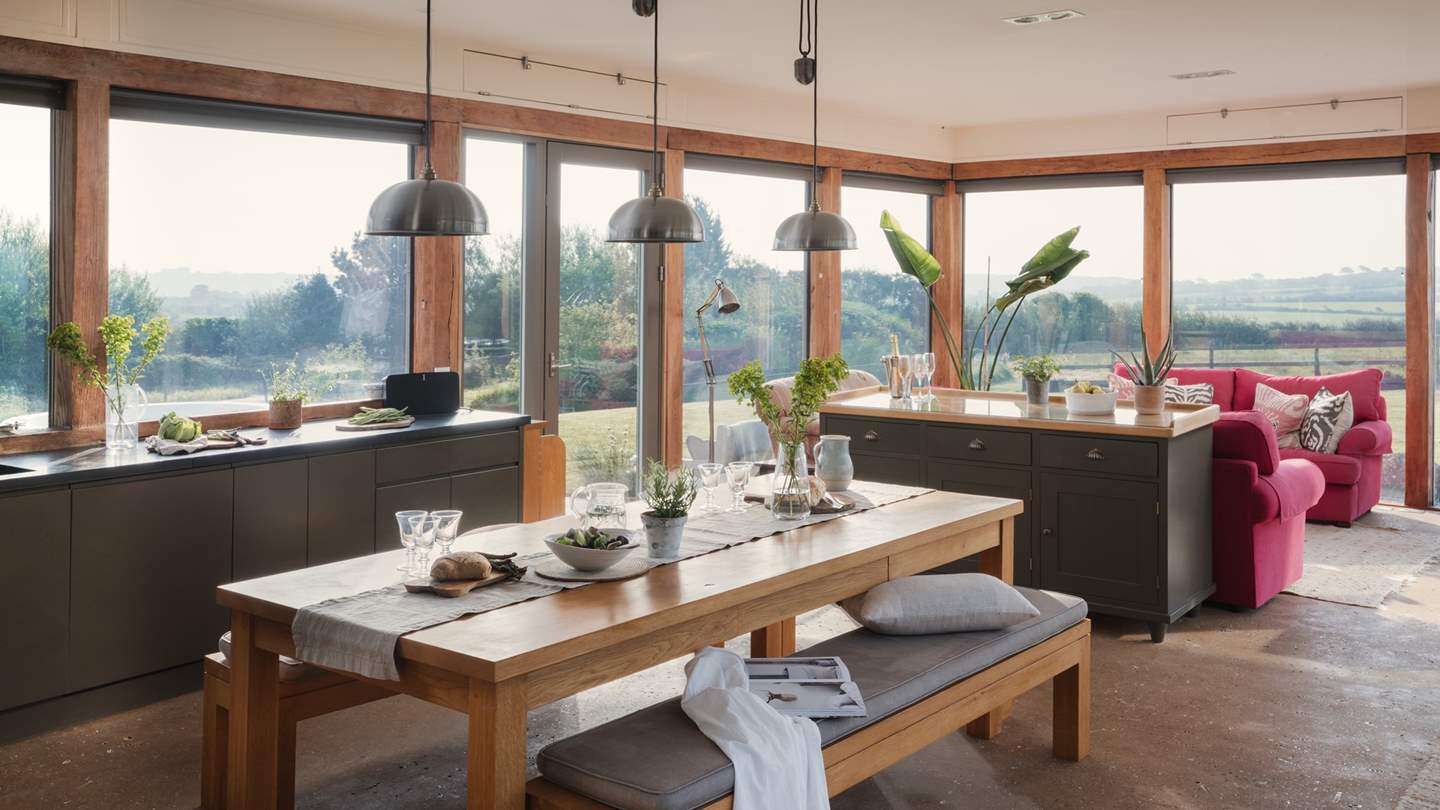 The incredibly spacious, oak-framed kitchen is truly spectacular