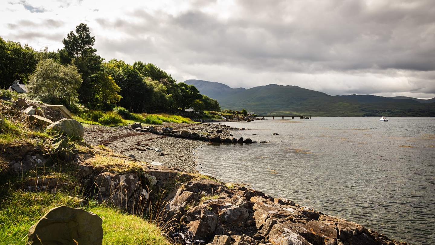 The pebbly beach by Fern Cottage just waits to be explored