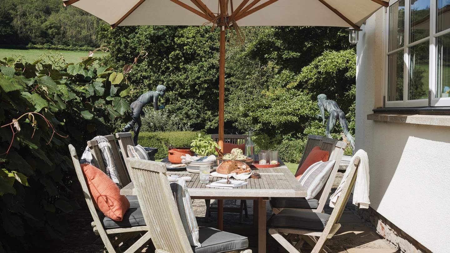 An umbrella for al fresco dining on warmer days