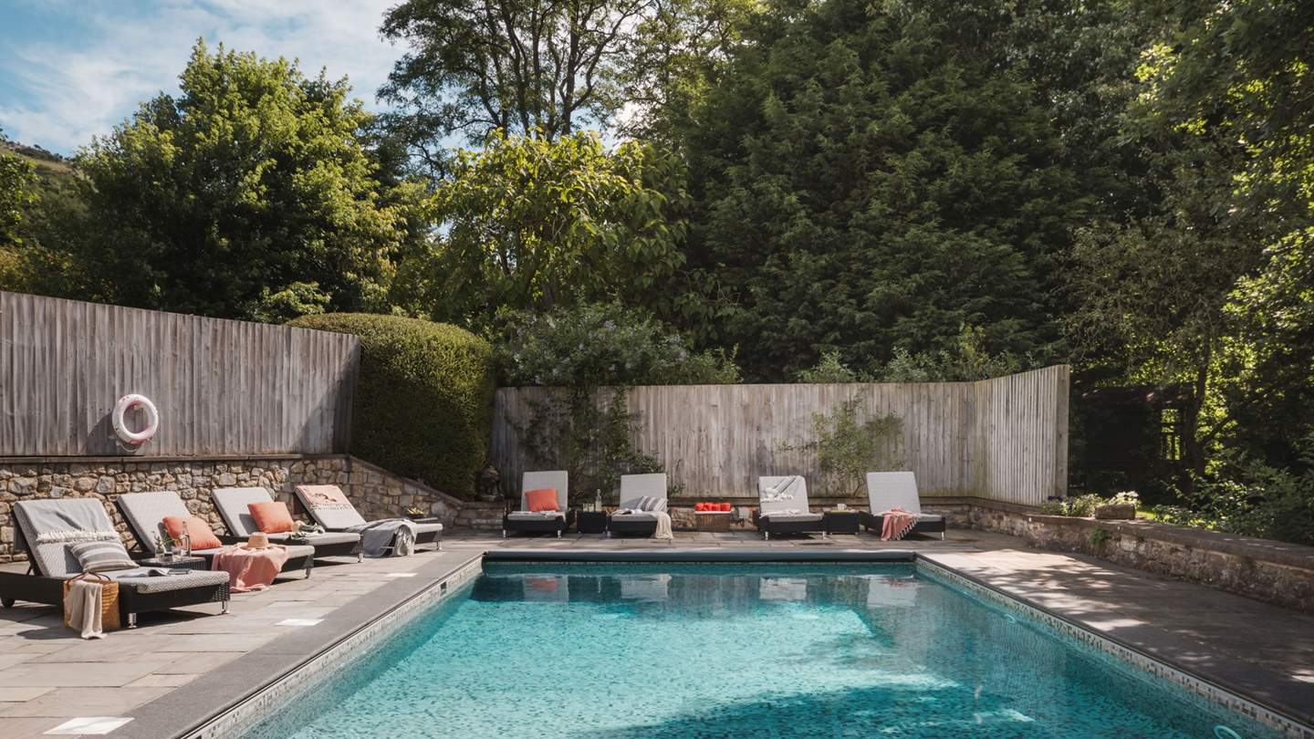 Surrounded by eight lavish sun loungers, just made for those sun-soaked days beside the pool