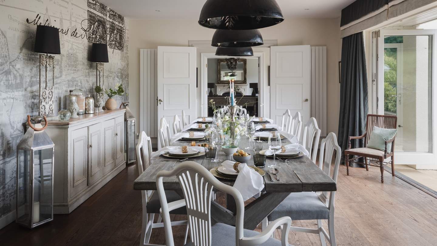 The wonderful dining table with seating for twelve, offering the perfect set up for pared-back brunches and extravagant feasts alike