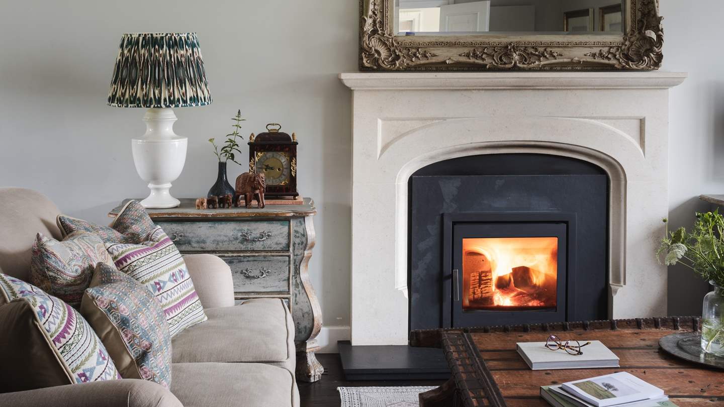 Strike a match to light the handsome fireplace 