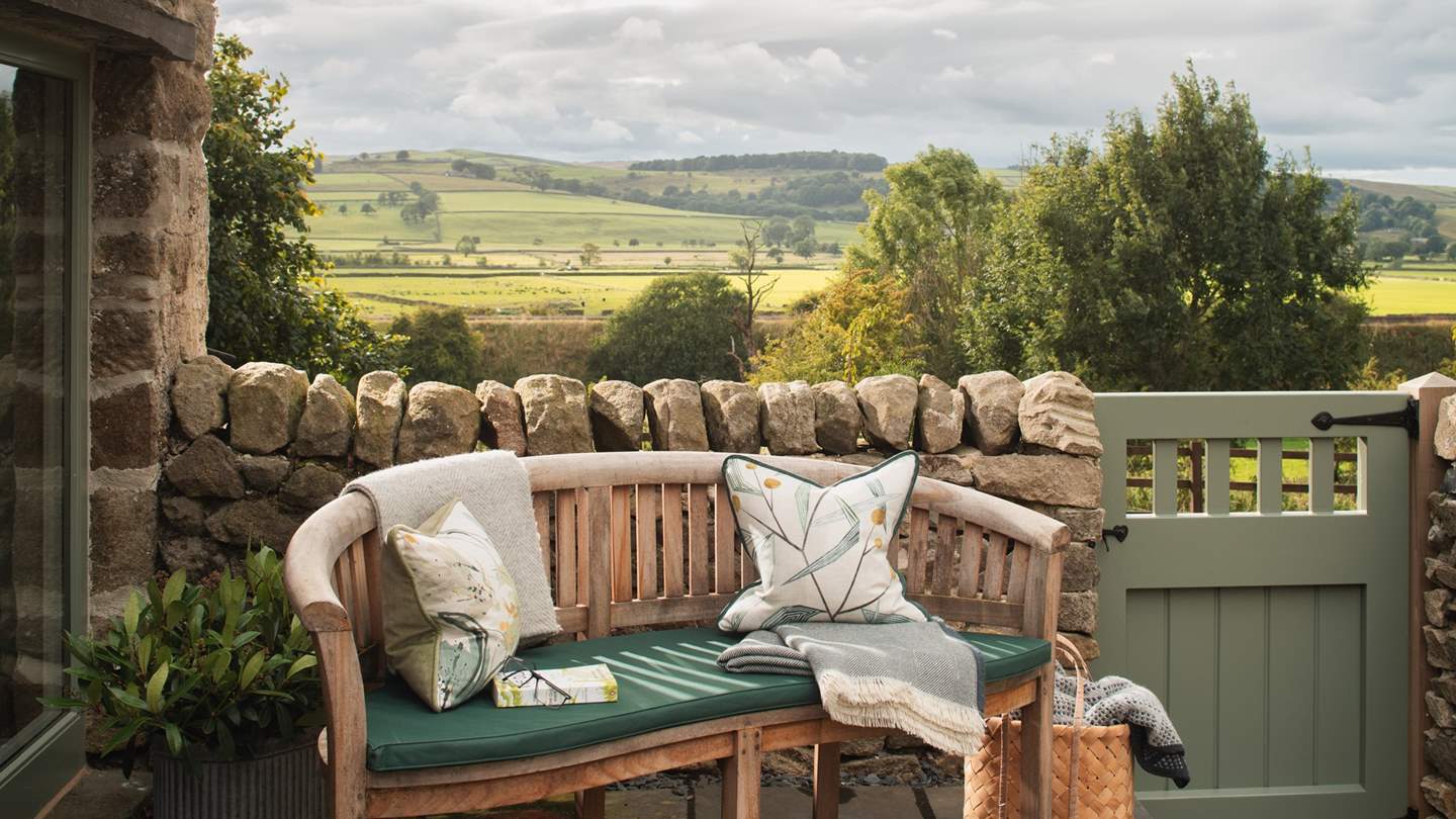 The banana bench is just made for taking a moment with a morning cup of coffee...