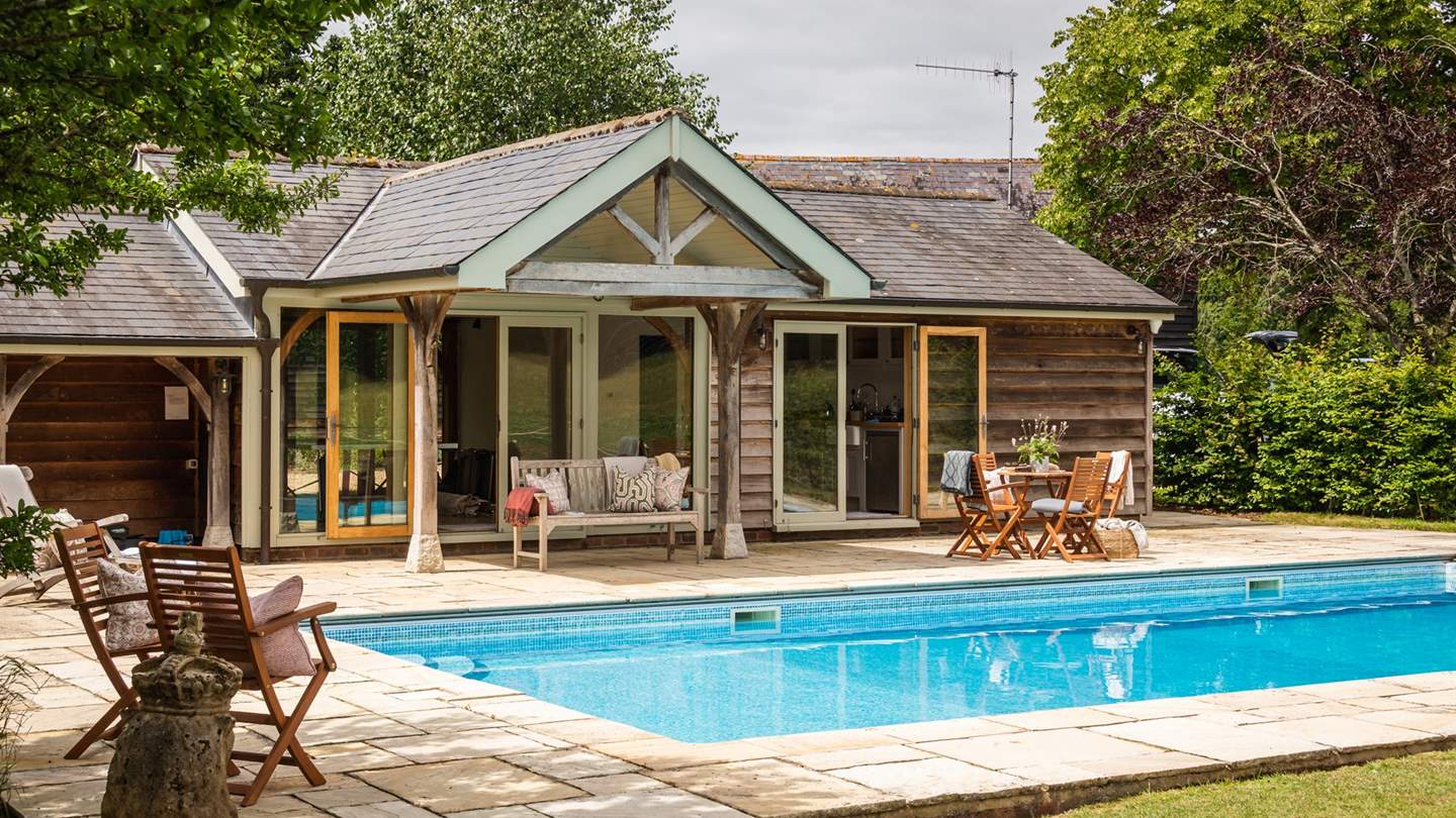The pool house has an oven and four ring electric hob plus a dishwasher and fridge – so everything is at hand for rustling up drinks and snacks