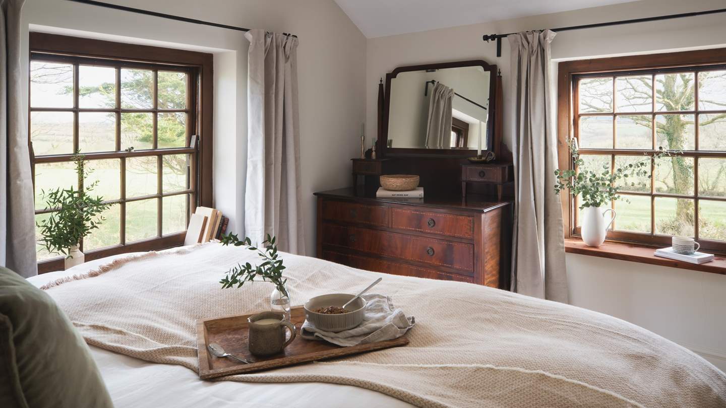 The stunning super king-sized bedroom, complete with dual-aspect windows and a zip-and-link bed meaning it can be made up as twins