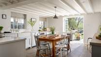 The pretty country kitchen with a beautiful beamed ceiling 