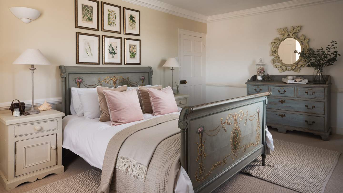 The beautiful master bedroom, with stunning views over the Camel estuary
