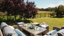 Rosmelin has a beautiful, enclosed garden with jaw-dropping views over the surrounding fields, hills and woodland
