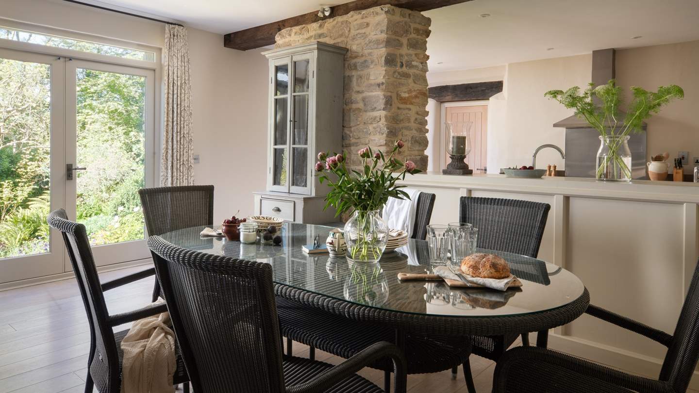 The dining table is ideal for decadent dinner parties or long, lazy breakfasts