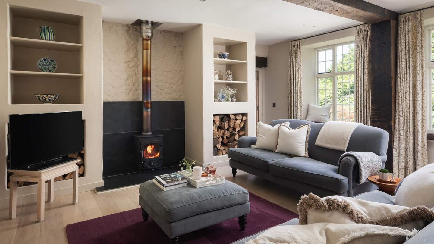 The flickering wood burner is perfect for chilly days
