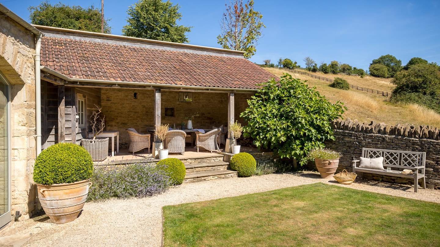 There are three outdoor dining spaces for alfresco meals 