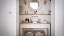 The en suite in handsome neutral tones 