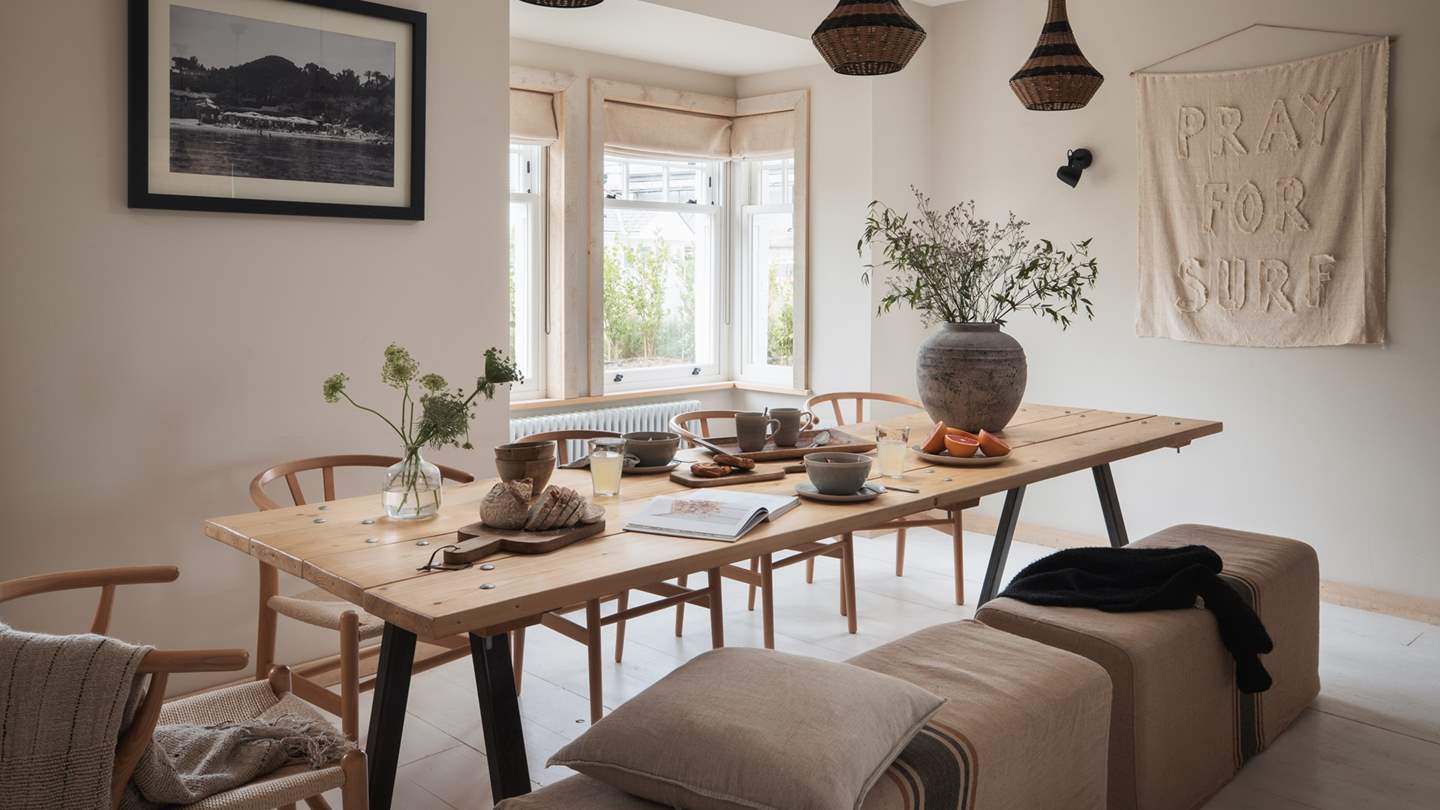 Folklore style feasting awaits around the solid oak dining table, promising the most divine of mealtime moments 