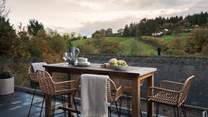 The perfect pre-dinner drinks setting, overlooking the rolling countryside