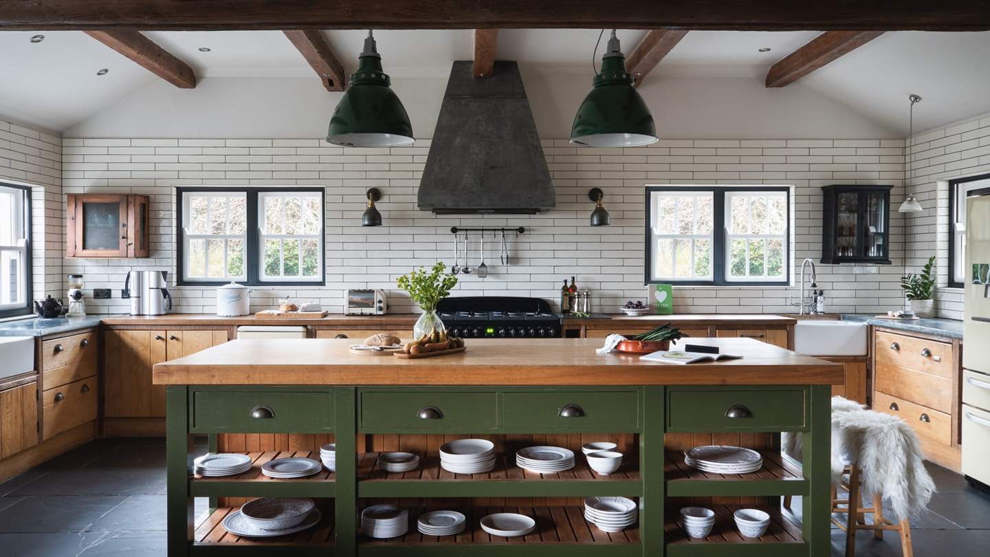 The rustic kitchen island is perfect for budding chefs
