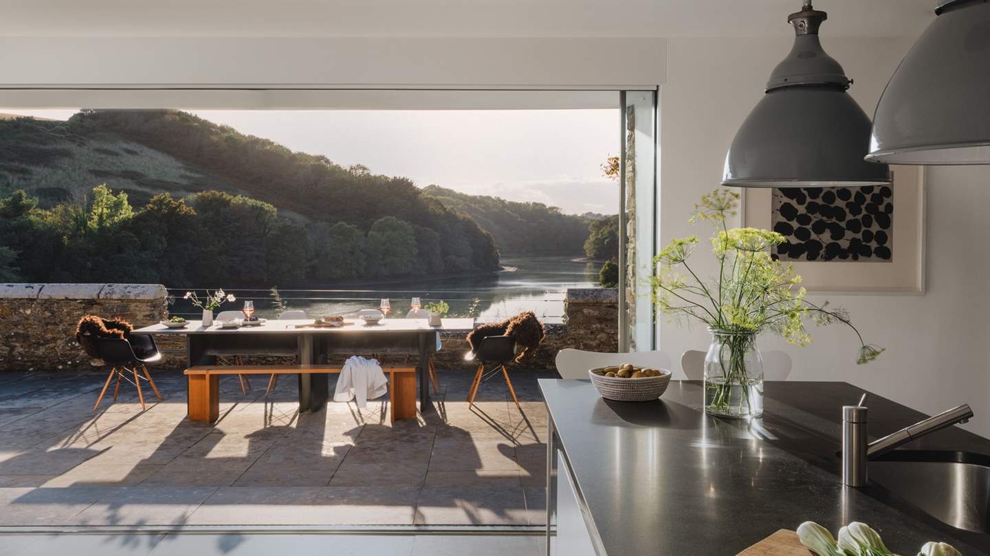 There are glorious water views on both sides of the kitchen 

