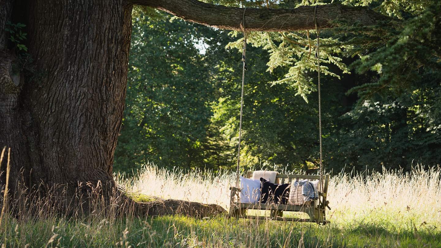 The swing seat proposing a peaceful spot to nestle with a book
