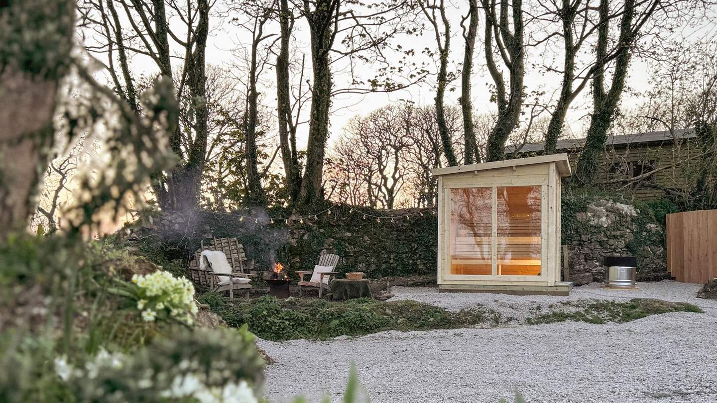 An electric sauna resides for moments of wellness in the wild...