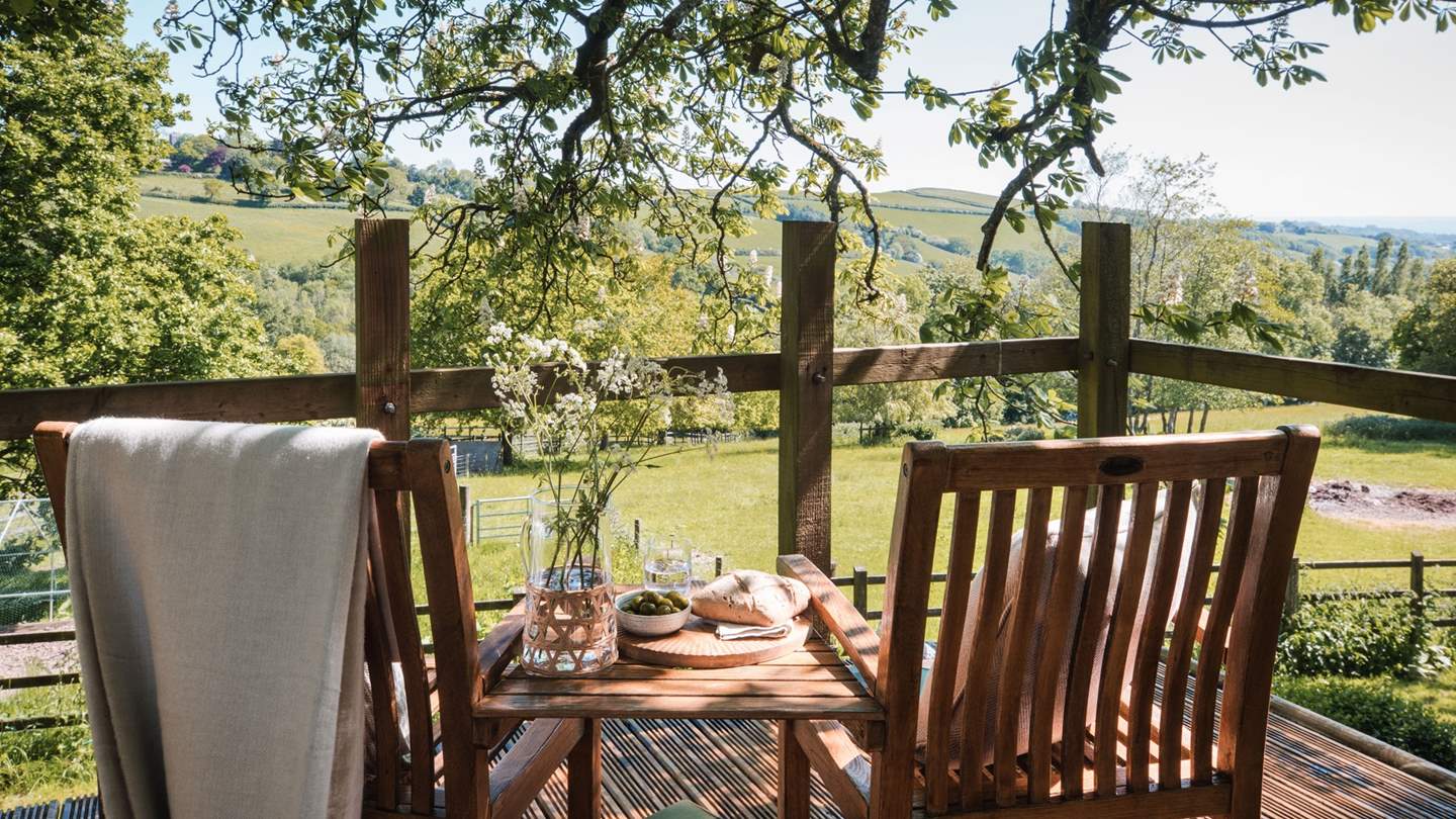 Discover the gorgeous, raised tree terrace at the front of Bluebell, where views over the rolling countryside await