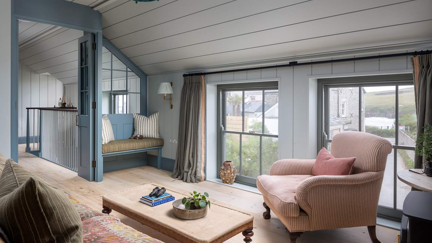 Gaze down at Trevone Bay from the sumptuous sofa 