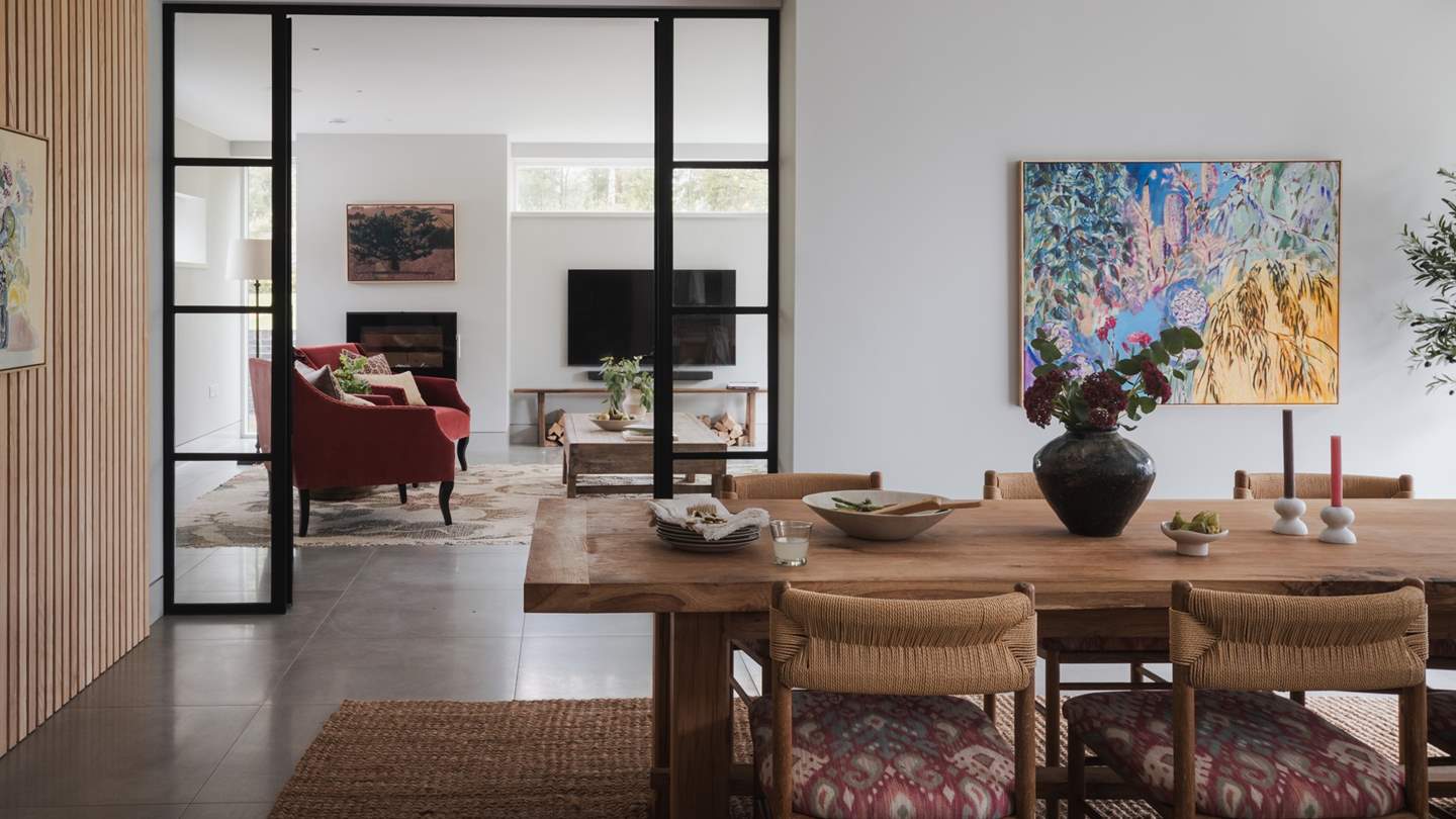 Stylish Crittall-style doors lead to the vast kitchen and dining space 